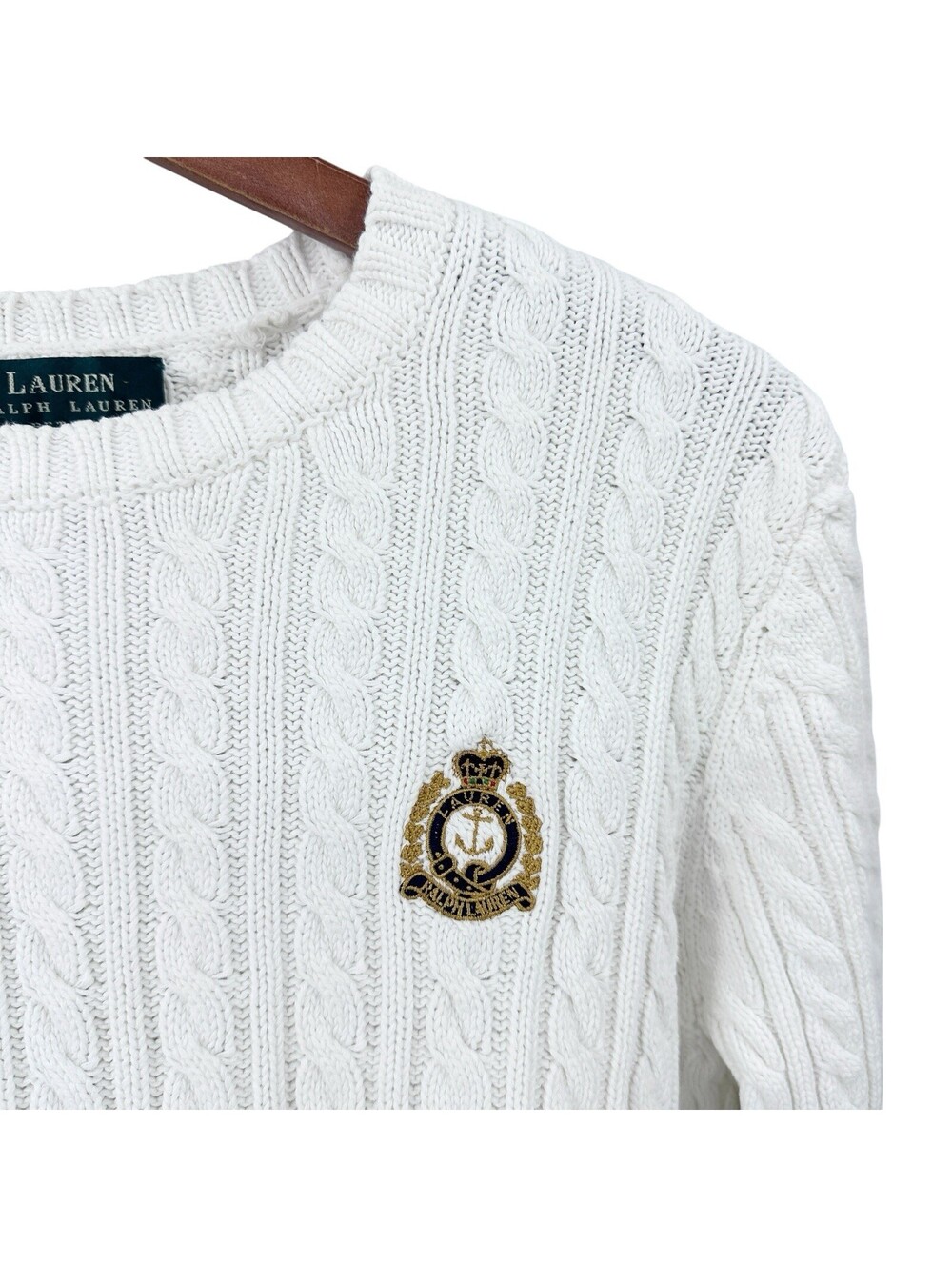 LAUREN RALPH LAUREN Sweater White Cable Knit Womens PS Top 100% Cotton X903